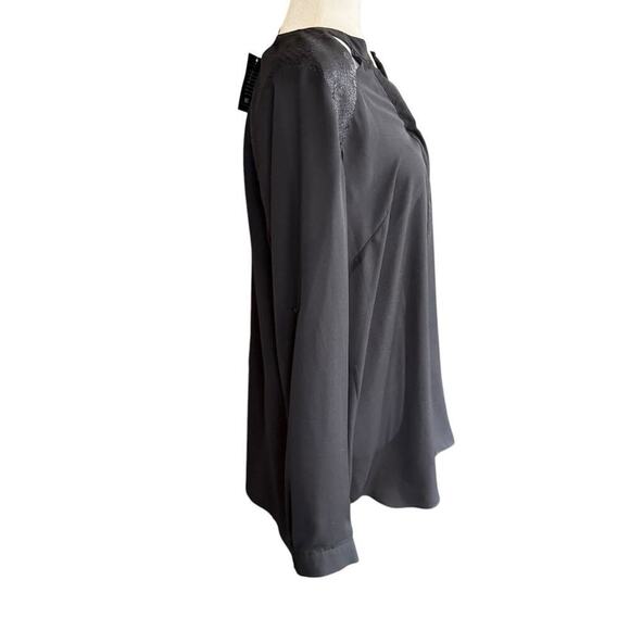 KUT FROM THE KLOTH WOMENS BLACK SHEER Blouse 3/4 Zip Cut Out Shoulder Design XL - Picture 7 of 14